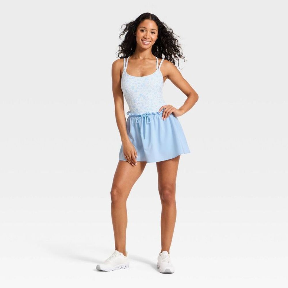 JoyLab Strapless Light Blue Floral Skort Dress